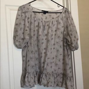 Dark gray floral blouse.